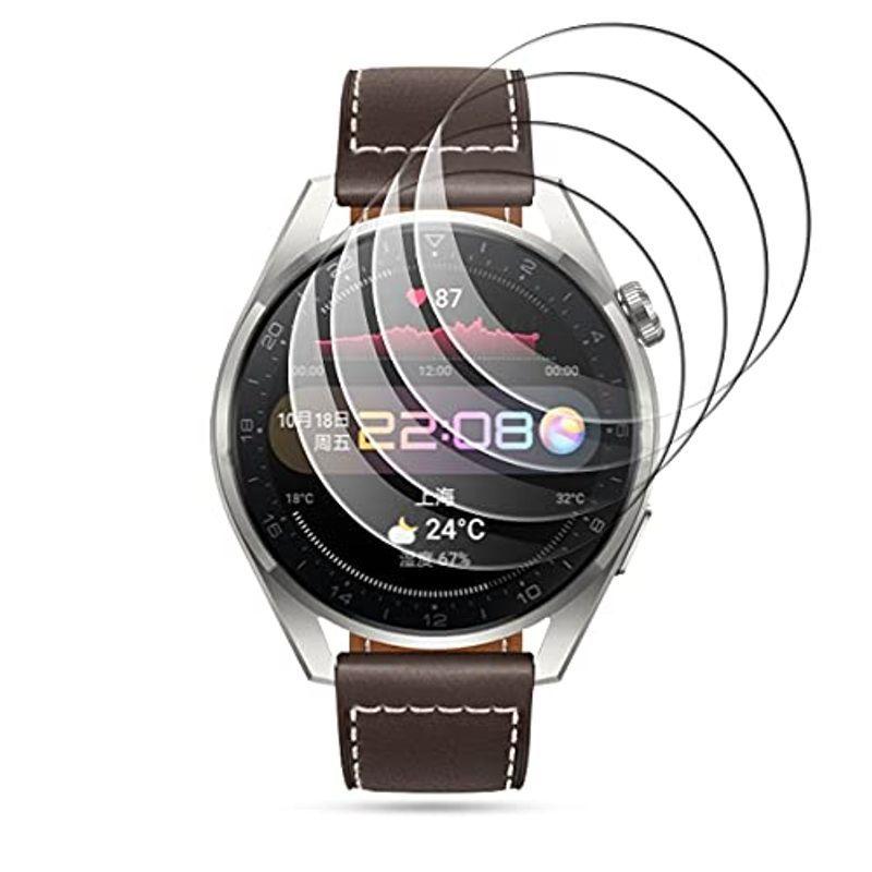Seltureone 4枚入りHuawei Watch 3 Pro 強化ガラス フィルム 98%高透過率 気泡ゼロ 防指紋 全面吸着