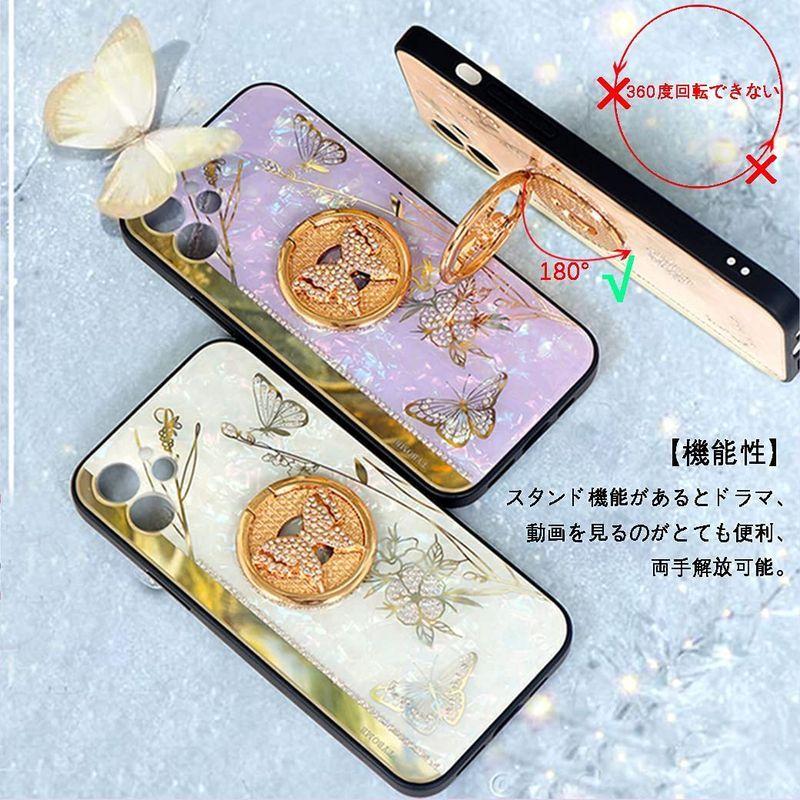 Muzif Iphone 13 用 ケース 鏡として使える リング付き キラキラ かわいい バタフライ 軽量 薄型 耐衝撃 おしゃれ ストラ 新作モデル