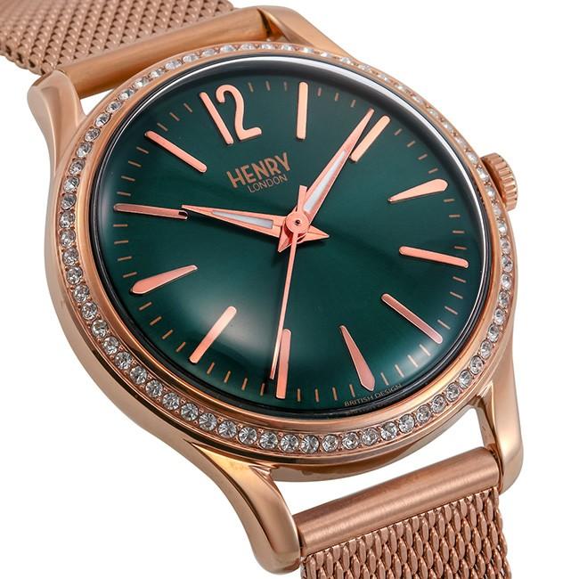【SALE】ヘンリーロンドン ストラトフォード HL34SM0204 グリーン/ローズゴールド レディース 腕時計 /ボーナスストア10