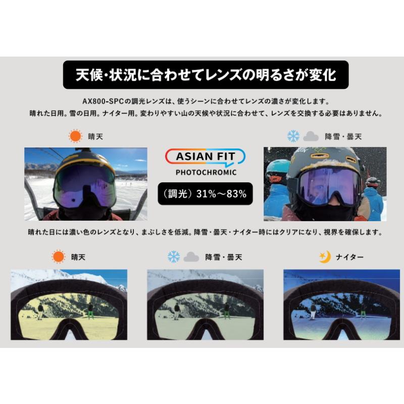 AXE（アックス） 調光レンズ スノーゴーグル ヘルメット対応 撥水 曇り