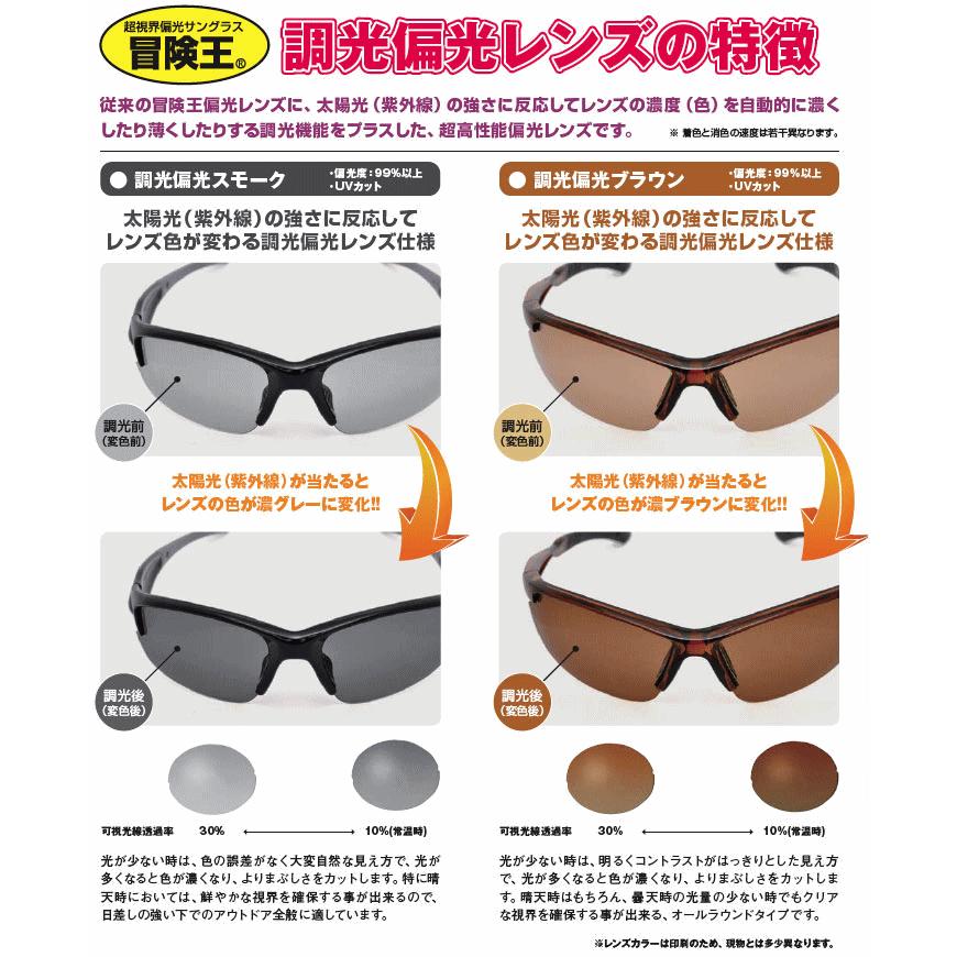 冒険王 偏光調光サングラス レンズの色が変化する調光レンズ 偏光レンズ 偏光サングラス 偏光度99%以上 正規品 おしゃれ 紫外線 UVカット メガネケース付 釣りの画像