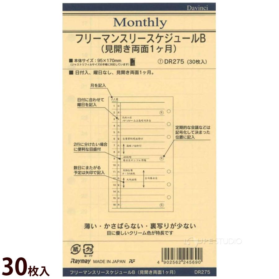 ダヴィンチ 手帳 リフィル レイメイ スケジュール帳 ビジネス手帳 聖書 マンスリーB 文具 ステーショナリー 差し替え 替え用紙 予定 メモ リング｜loupe｜03