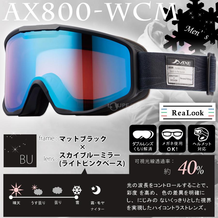 ゴーグル アックス 眼鏡対応 ダブルレンズ 曇り止め AX800-WCM スカイ
