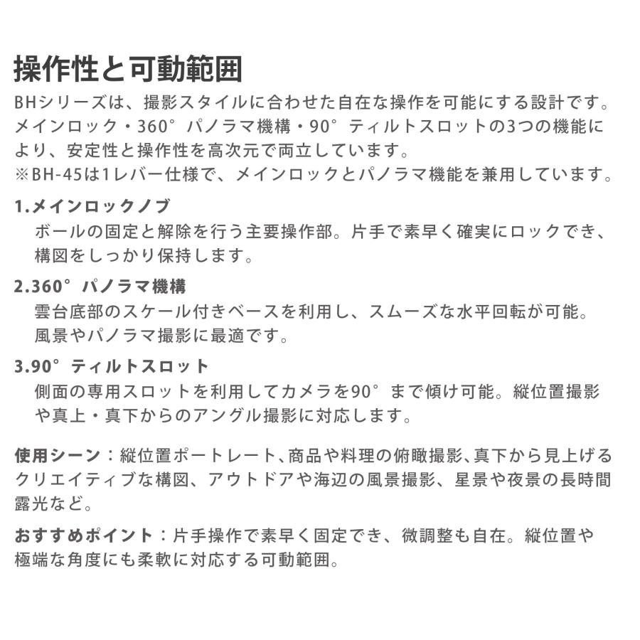 BH-60 自由雲台 耐荷重 10KG 軽量コンパクト アルカスイス互換 三脚 一脚 バンガード VANGUARDの画像