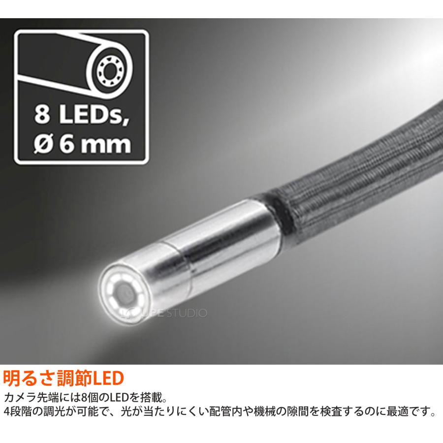 先端可動式 工業用内視鏡 ビデオインスペクター 3DL 直径6mm 長さ2m 防水 耐油 カメラ ファイバースコープの画像