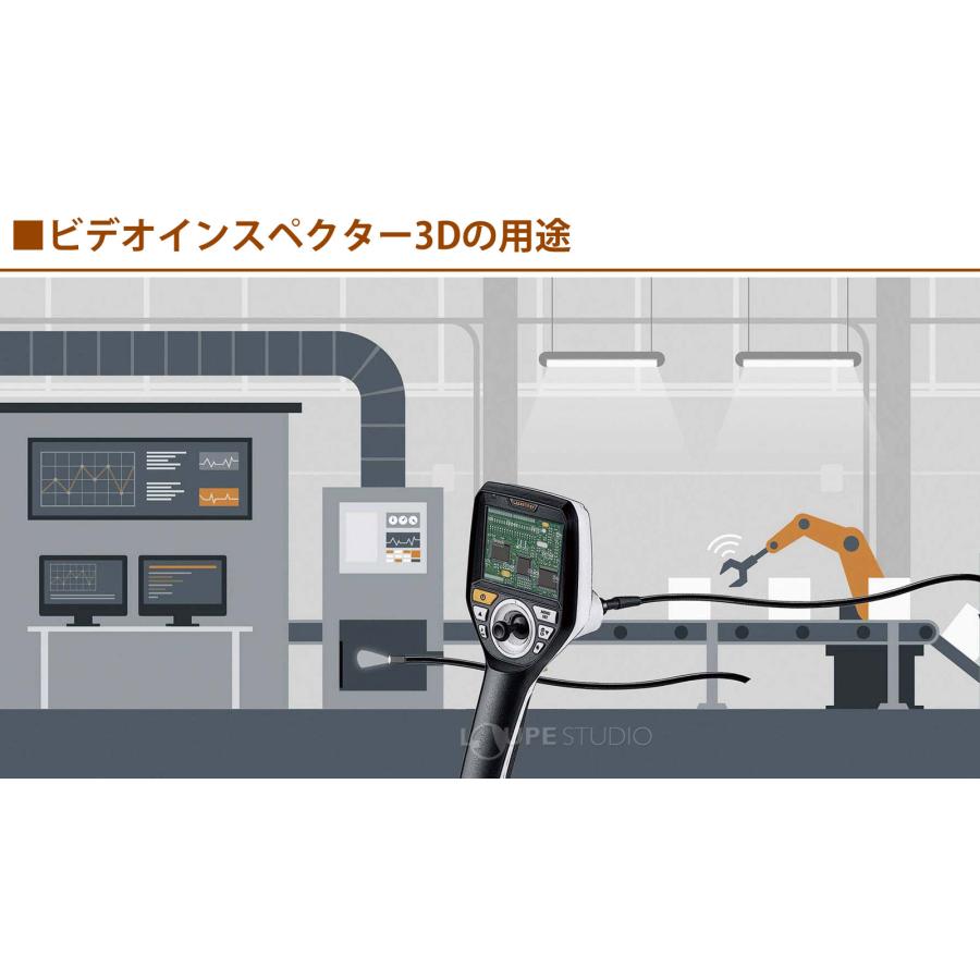 工業用内視鏡 ビデオインスペクター3D 2M カメラ ファイバースコープ 防水 360度 先端可動式 配水管 空調設備 ダクト 天井裏 保守点検 撮影の画像