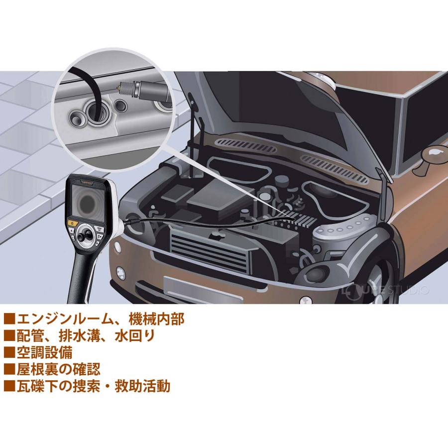 工業用内視鏡 ビデオインスペクター3D 2M カメラ ファイバースコープ 防水 360度 先端可動式 配水管 空調設備 ダクト 天井裏 保守点検 撮影の画像
