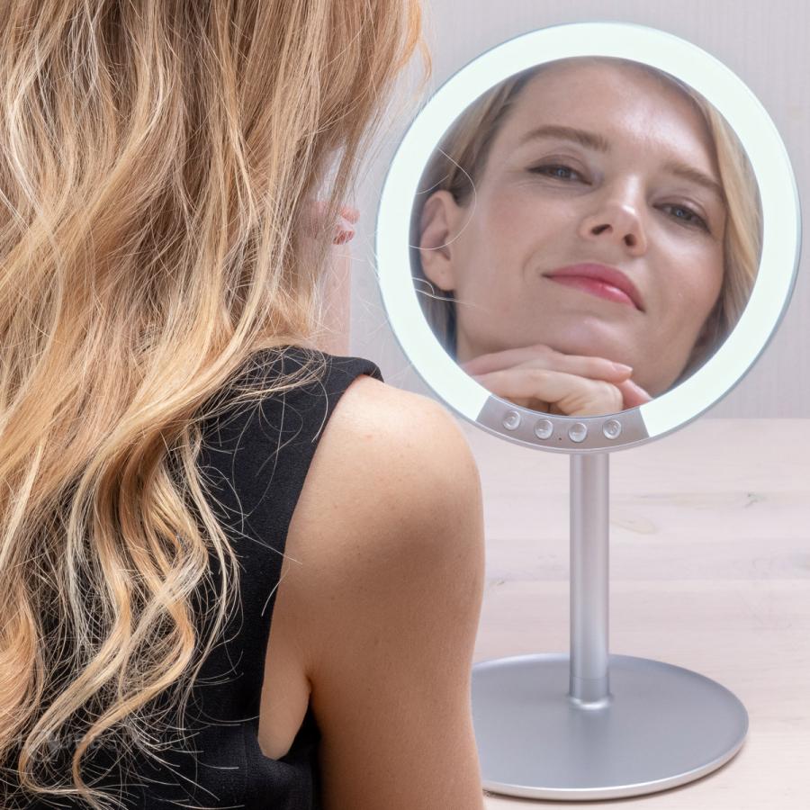 ナピュアミラー LEDスタンドミラー 卓上 鏡 メイク ライト付 3倍拡大鏡