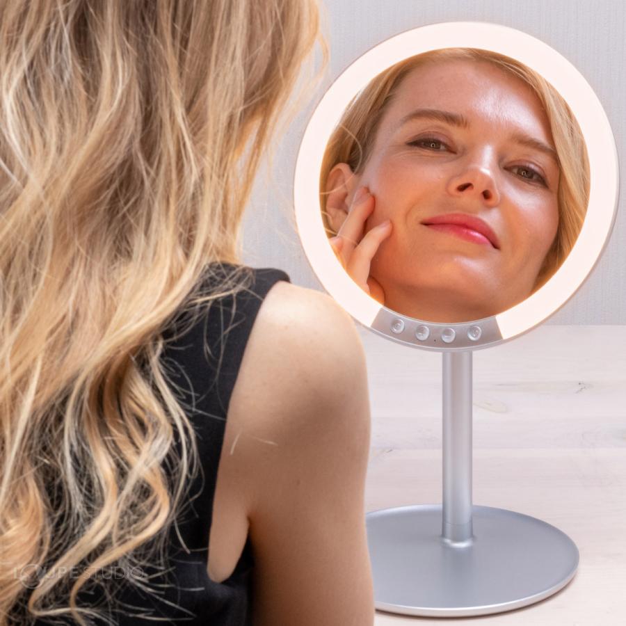 ナピュアミラー LEDスタンドミラー 卓上 鏡 メイク ライト付 3倍拡大鏡