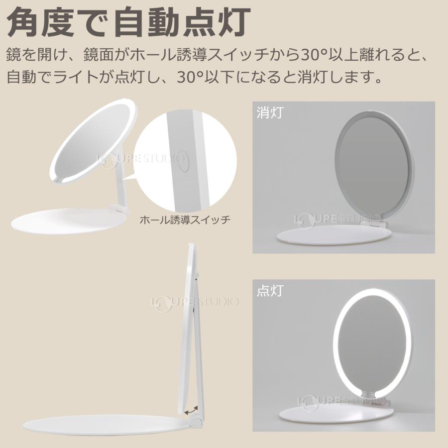 卓上 丸 携帯 LED5倍 拡大ミラー セット ライト付き 卓上ミラー 化粧鏡