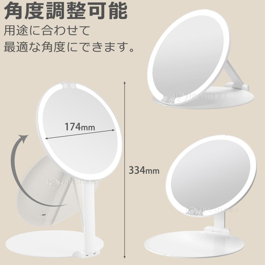 卓上 丸 携帯 LED5倍 拡大ミラー セット ライト付き 卓上ミラー 化粧鏡