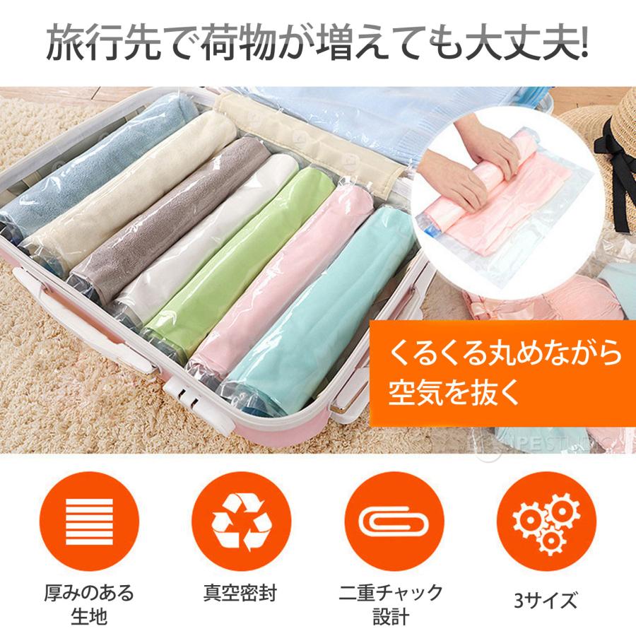 衣類 圧縮袋 5枚セット 旅行 掃除機なし 収納 アウトドア 服 Tシャツ