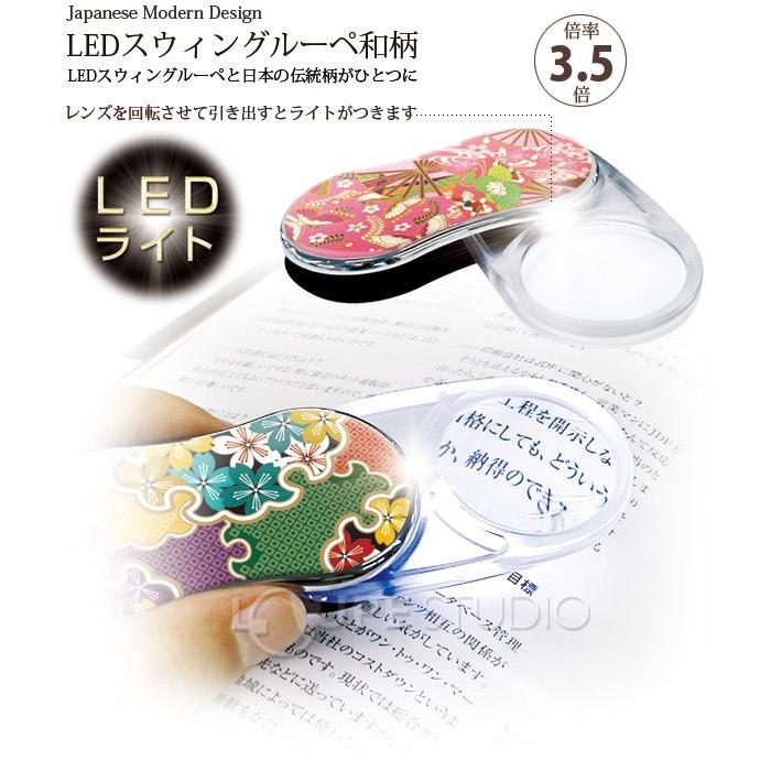 LEDライト付き スイングルーペ 3.5倍 SR-1900 和柄 ポケットルーペ