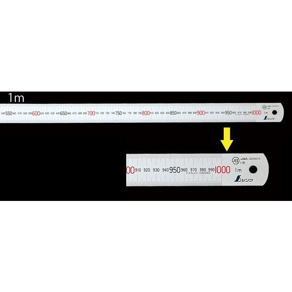 直尺 シルバー 1m 赤数字入 JIS 13048 ステンレス ステン スケール
