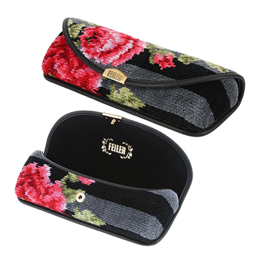 フェイラー 眼鏡ケース【美品】 メガネケース フェイラー 眼鏡ケース 黒 花柄 バラ FEILER クリスマス