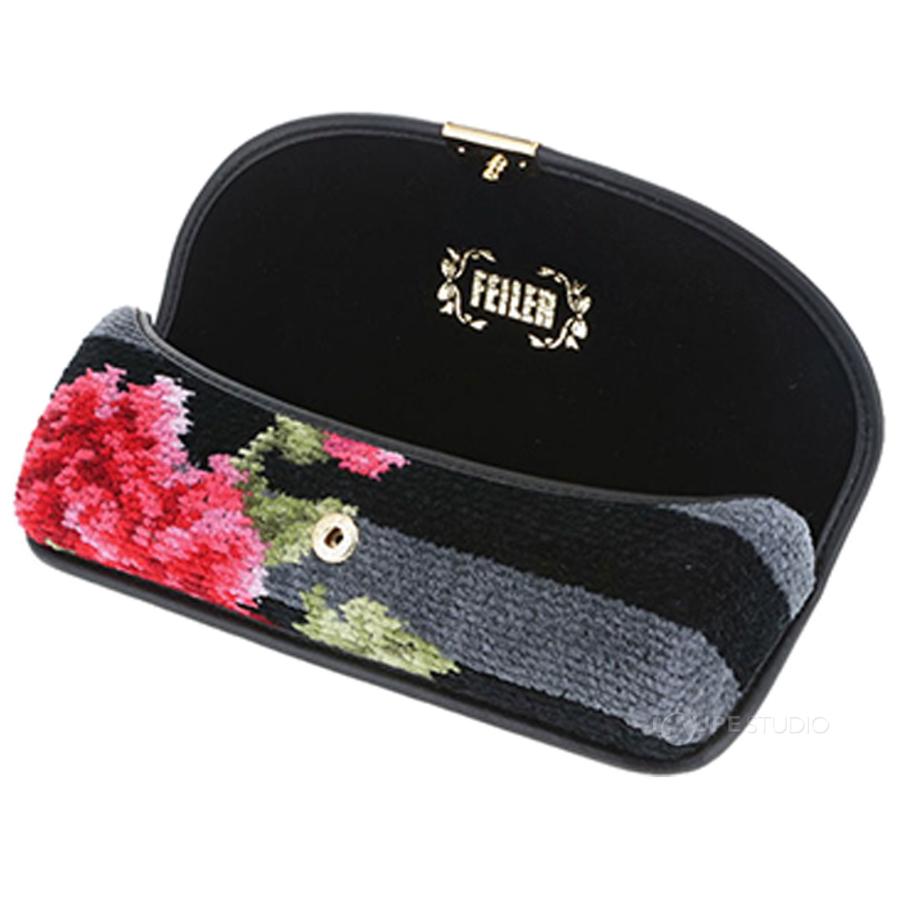 メガネケース フェイラー 眼鏡ケース 黒 花柄 バラ FEILER クリスマス