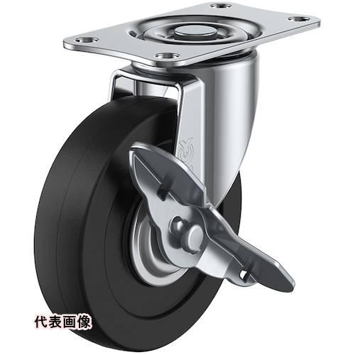 ユーエイ プレート式 自在 キャスター 導電ゴム 車輪径100mm ストッパー付き Eタイプ E-S型 取付寸法82×40 [E ...