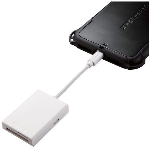 ELECOM Lightningカードリーダー SD+microSD対応 Type-C変換アダプタ ケーブル7cm [MR-LC201WH] MRLC201WH 販売単位：1 送料無料_4