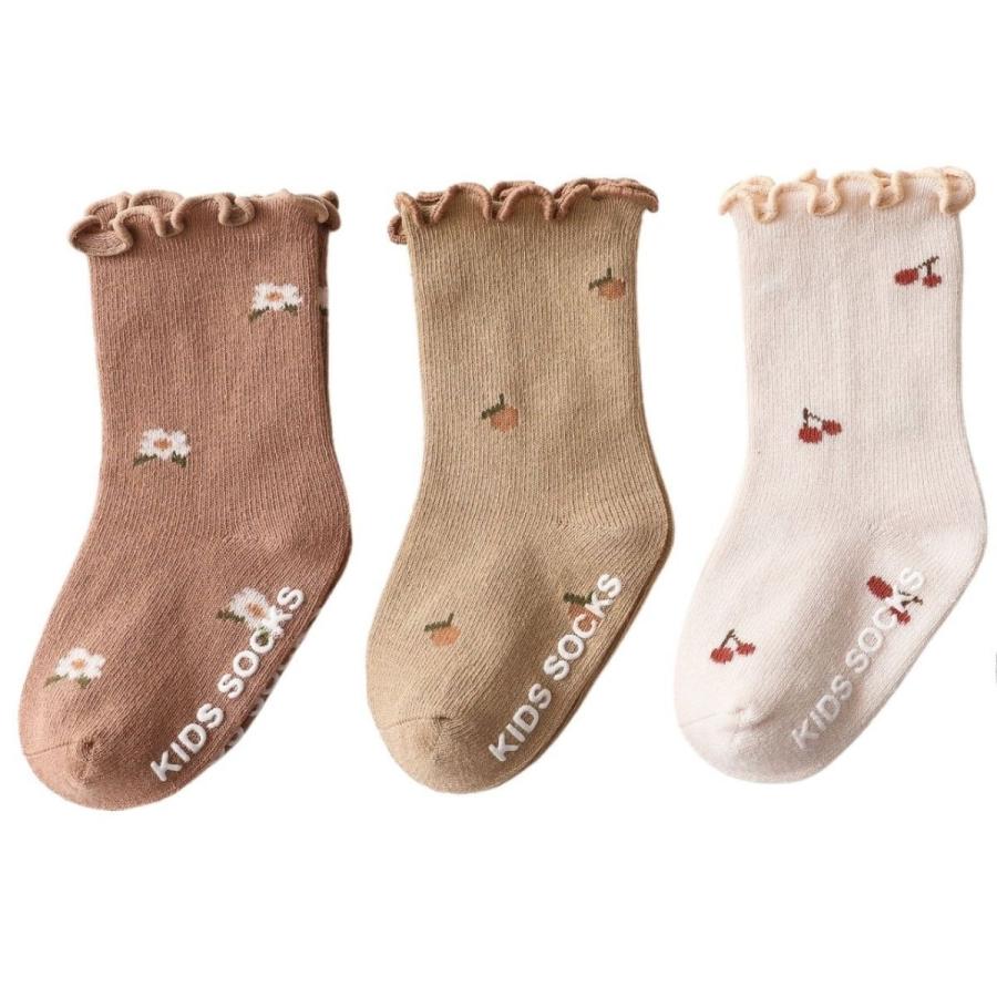 ベビー キッズ 靴下 落ち着いた色合いが可愛い靴下 花柄 フリル メロウ 赤ちゃん ソックス おしゃれ かわいい 3足セット 女の子 子供 こども Louple 通販 Yahoo ショッピング