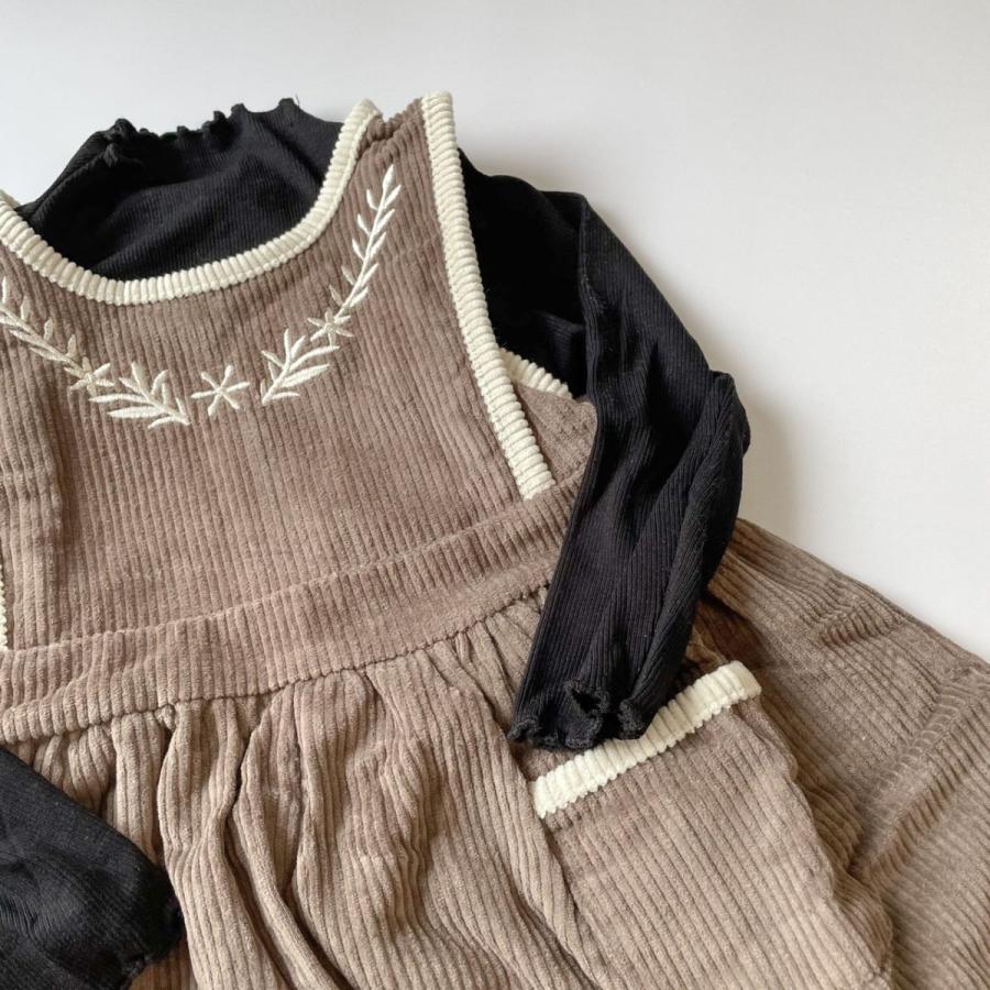 キッズ ベビー 女の子 刺繍 コーデュロイ ワンピース embroidery