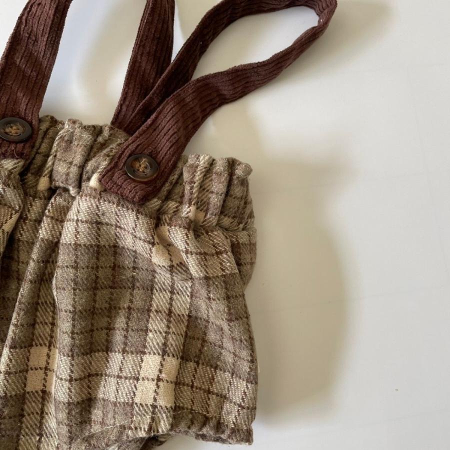 送料無料 2点セット 吊りベルトのカボチャパンツ&チェック柄スタイ