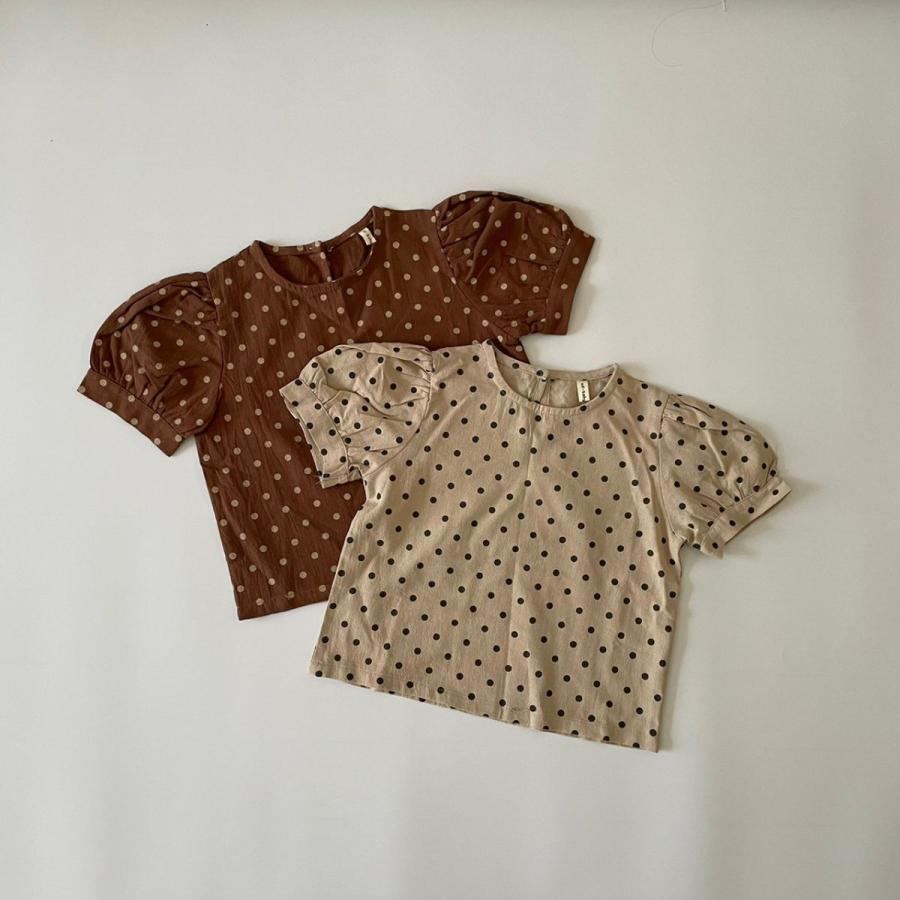 キッズ 女の子 男の子 半袖 トップス dot puff tops ブラウス ドット