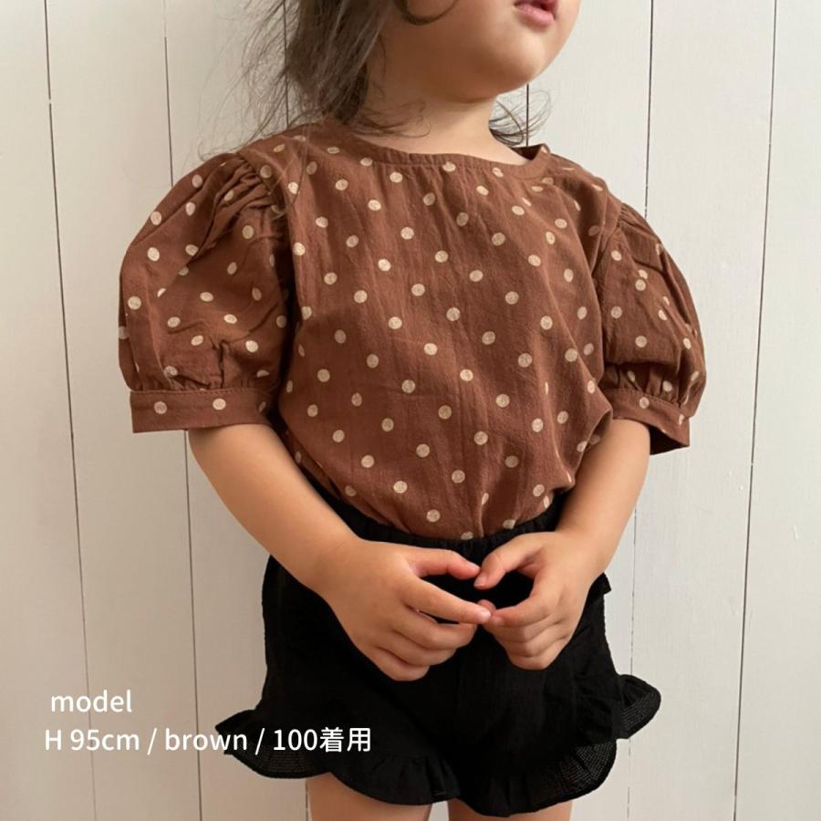 キッズ 女の子 男の子 半袖 トップス dot puff tops ブラウス ドット