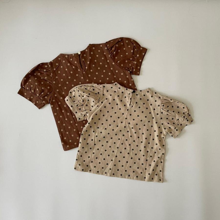 キッズ 女の子 男の子 半袖 トップス dot puff tops ブラウス ドット