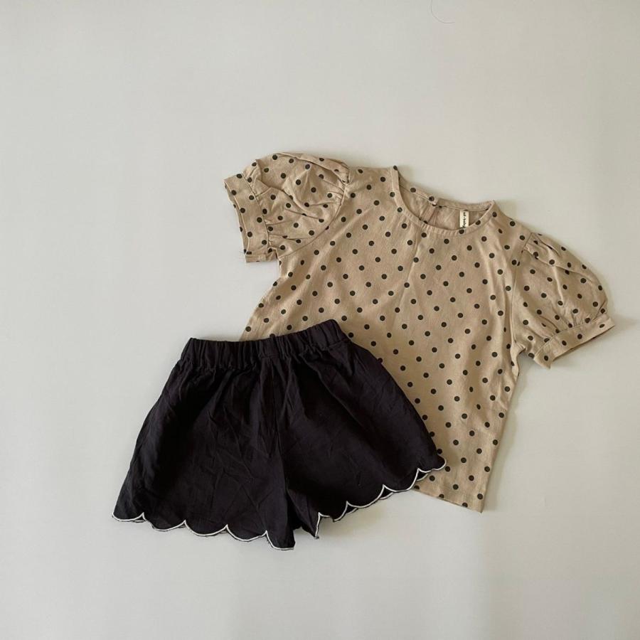 キッズ 女の子 男の子 半袖 トップス dot puff tops ブラウス ドット