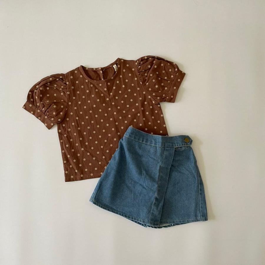 キッズ 女の子 男の子 半袖 トップス dot puff tops ブラウス ドット