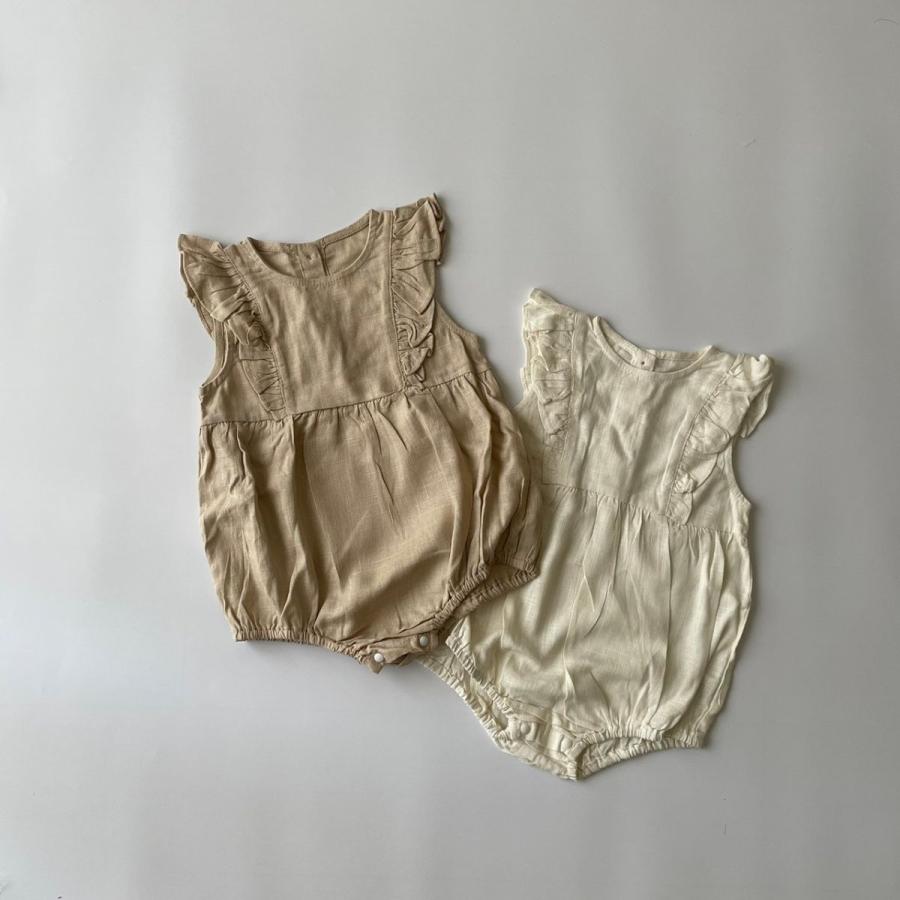 baby triana フリル付きロンパース ベージュ グレー ベビー ロンパース linen frill rompers リネン 麻 綿 フリル 女の子