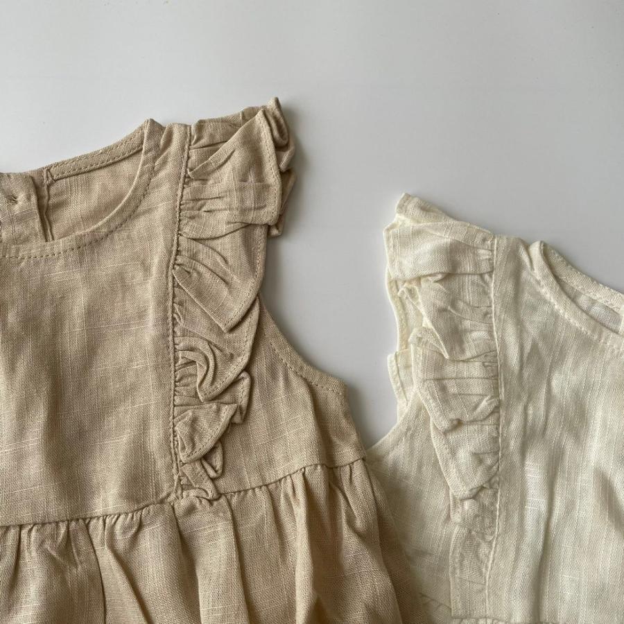 ベビー ロンパース linen frill rompers リネン 麻 綿 フリル 女の子 