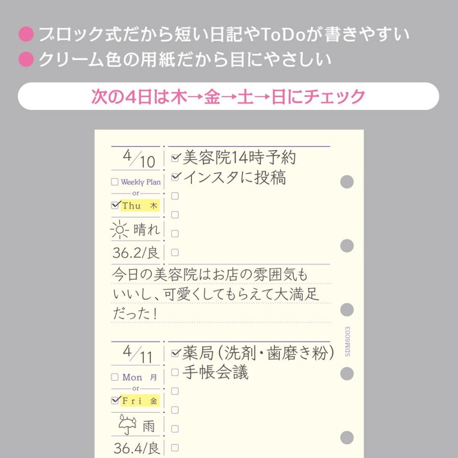 システム手帳 リフィル ミニ6穴 ウィークリー 日付なし 見開き4日間 ブロック式 55枚（190日分） mini6 ミニ6 ラブリーフ｜love-leaf｜03