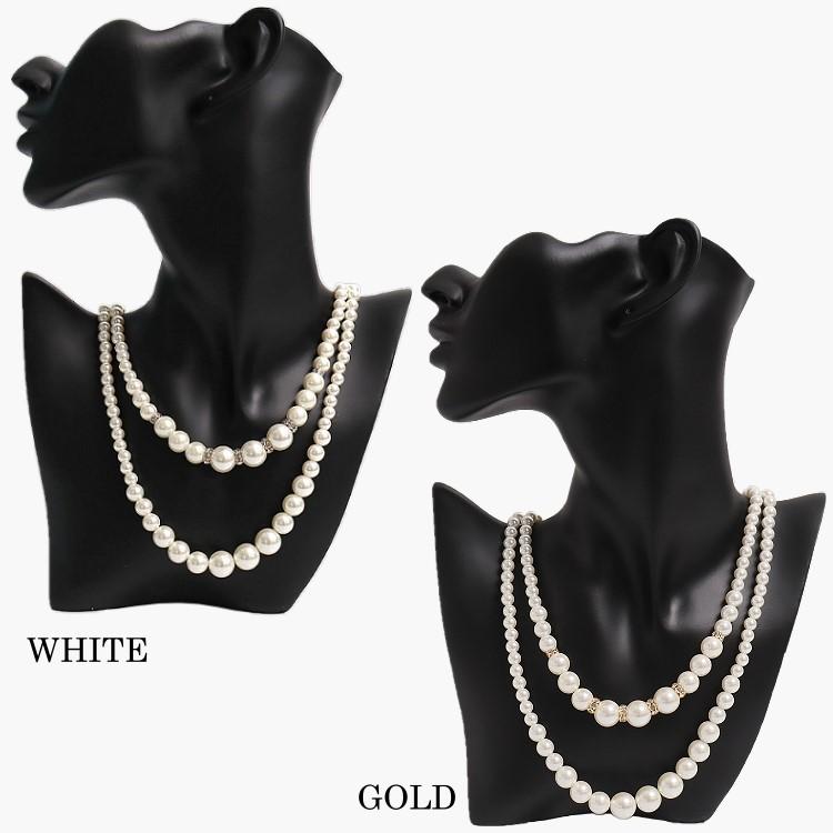 パールネックレス ガラスパール 2連 ロングネックレス 結婚式 入学式