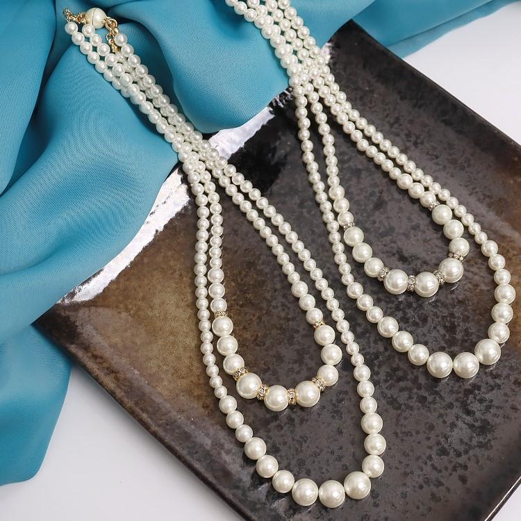 パールネックレス ガラスパール 2連 ロングネックレス 結婚式 入学式