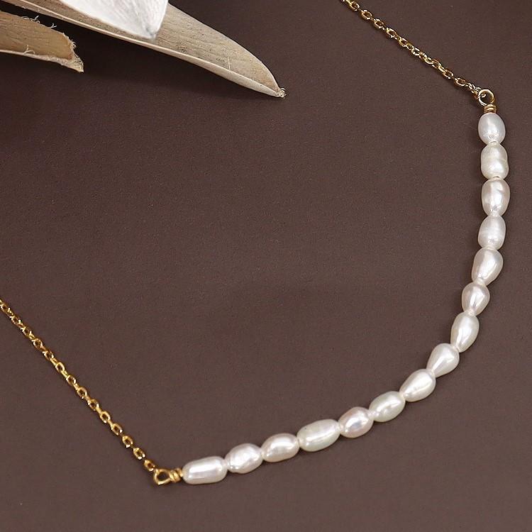 天然真珠 パールネックレス レディース 真鍮 ゴールドチェーン 真珠