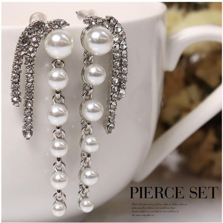 パーティーネックレス ピアスセット 3連パールネックレス レディース 結婚式 フォトウエディング アクセサリー 発表会 ラインストーン装飾 二次会 お呼ばれ_2