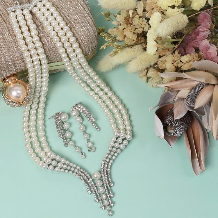 パーティーネックレス ピアスセット 3連パールネックレス レディース 結婚式 フォトウエディング アクセサリー 発表会 ラインストーン装飾 二次会 お呼ばれ_13
