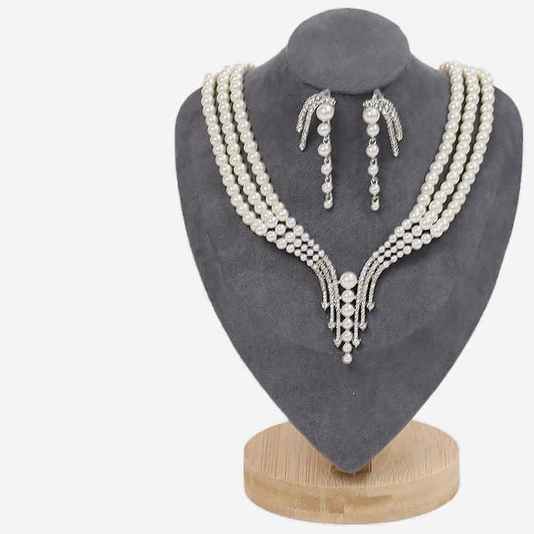 パーティーネックレス ピアスセット 3連パールネックレス レディース 結婚式 フォトウエディング アクセサリー 発表会 ラインストーン装飾 二次会 お呼ばれ_5