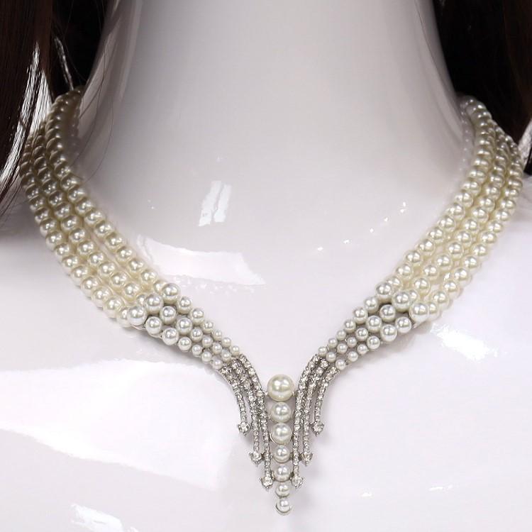 パーティーネックレス ピアスセット 3連パールネックレス レディース 結婚式 フォトウエディング アクセサリー 発表会 ラインストーン装飾 二次会 お呼ばれ_7