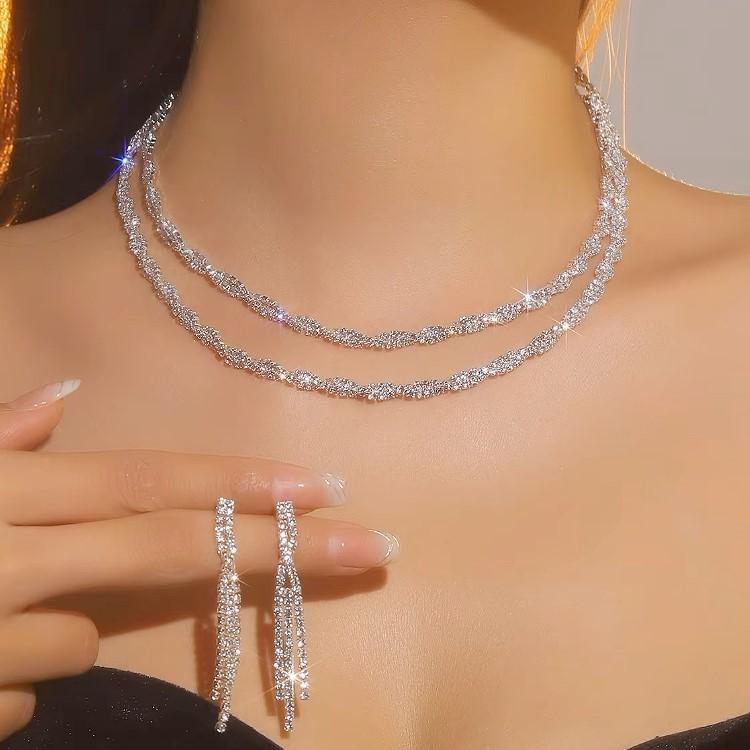 ネックレス ピアス 2点セット 結婚式 パーティー 発表会 2連ネックレス ピアスセット 結婚式 発表会 フォトウエディング