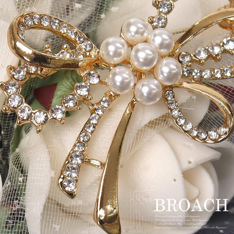 ブローチ おしゃれ リボンデザインパール 結婚式 入学式 卒業式