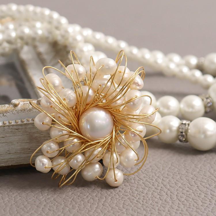 パール ブローチ 天然淡水真珠 お洒落 スカーフピン 結婚式 お呼ばれ