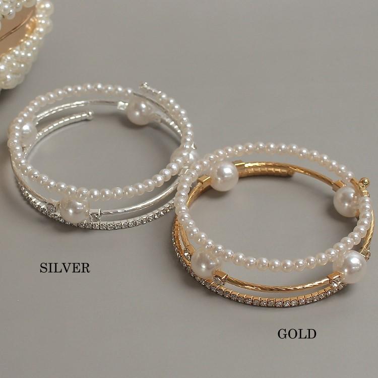パール ブレスレット 3連バングル 結婚式 アクセサリー ラインストーン