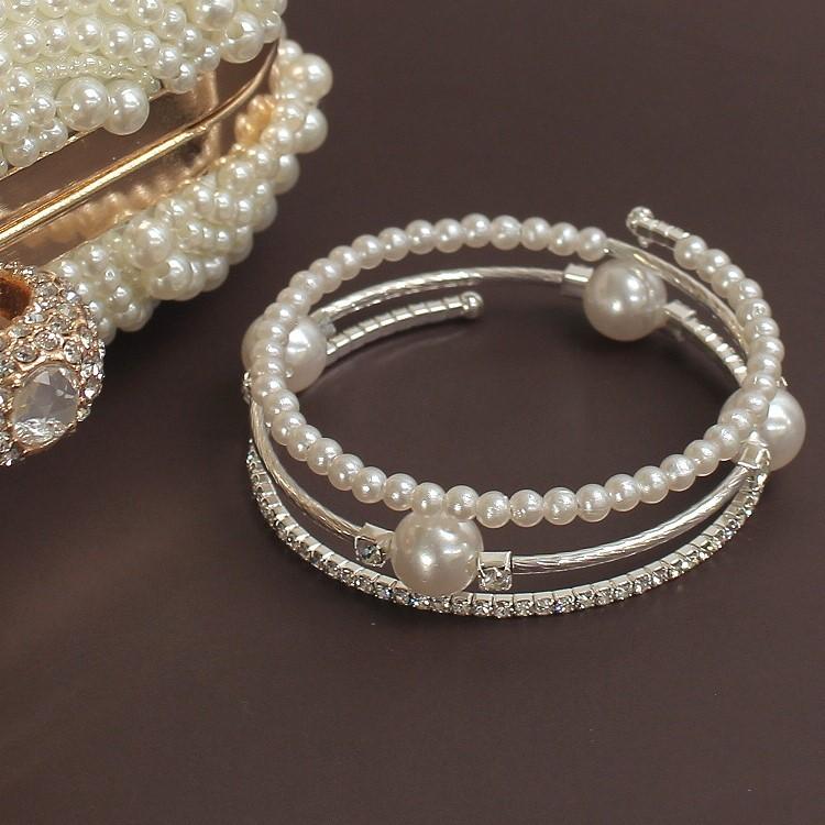 パール ブレスレット 3連バングル 結婚式 アクセサリー ラインストーン