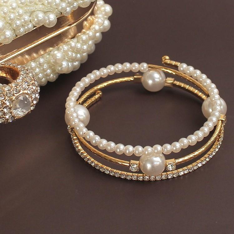 パール ブレスレット 3連バングル 結婚式 アクセサリー ラインストーン