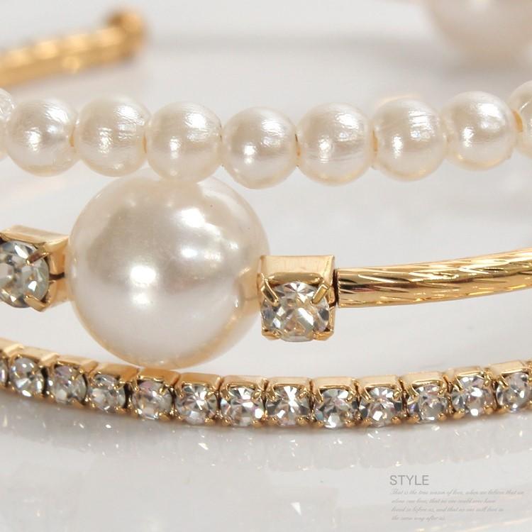 パール ブレスレット 3連バングル 結婚式 アクセサリー ラインストーン 
