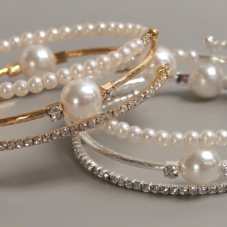 パール ブレスレット 3連バングル 結婚式 アクセサリー ラインストーン