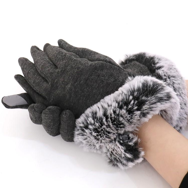 手袋 レディース スマホ対応 ツイストフィイクファー付き フリーサイズ