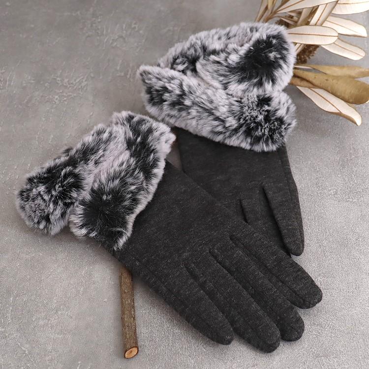 手袋 レディース スマホ対応 ツイストフィイクファー付き フリーサイズ